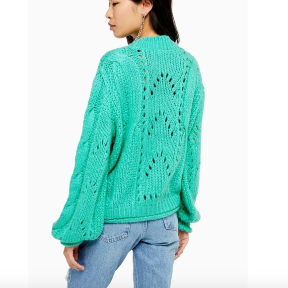 TOPSHOP Turquoise Shell Knit Crewneck  Sweater - Picture 2 of 9